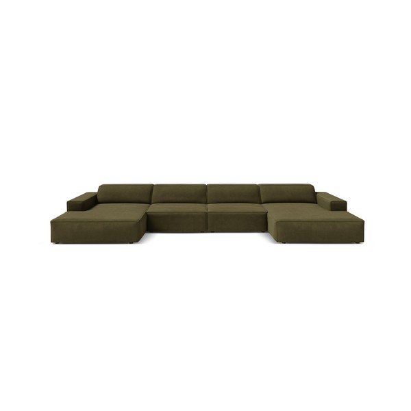 Aksamitny narożnik modułowy (w kształcie litery U) w kolorze khaki Jodie – Micadoni -image-2