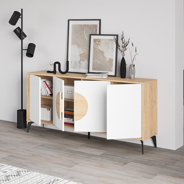 Biała niska komoda w dekorze dębu 180x82 cm Vae – Marckeric-image-2