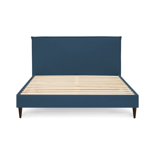 Niebieske tapicerowane łóżko dwuosobowe ze stelażem 180x200 cm Sary – Bobochic Paris-image-3