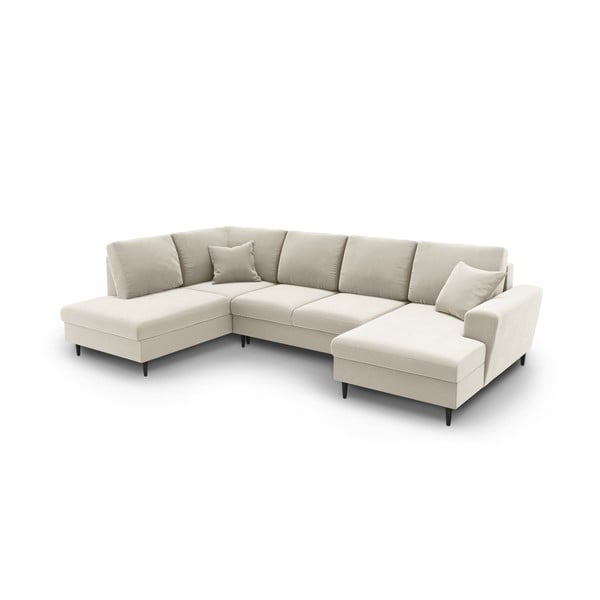 Beżowy aksamitny rozkładany narożnik ze schowkiem (lewostronny/w kształcie litery U) Kyoto – Cosmopolitan Design-image-1