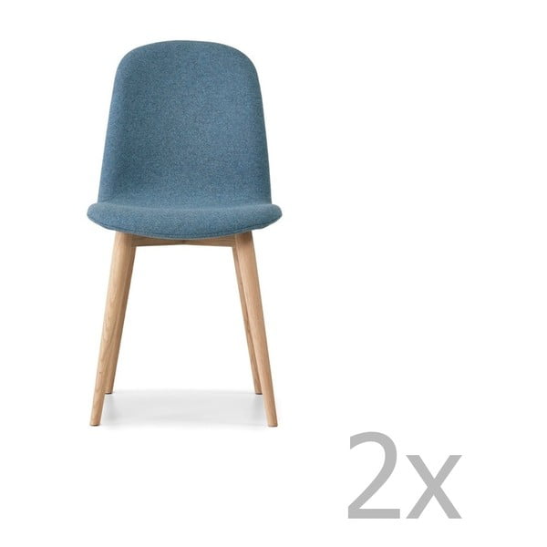 Komplet 2 niebieskich krzeseł z nogami z litego drewna dębowego WOOD AND VISION Basic