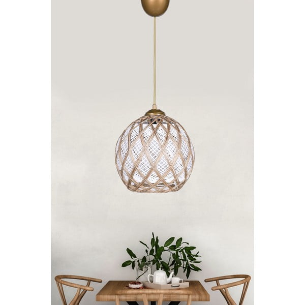 Biało-beżowa lampa wisząca z tekstylnym kloszem ø 22 cm – Opviq lights-image-1