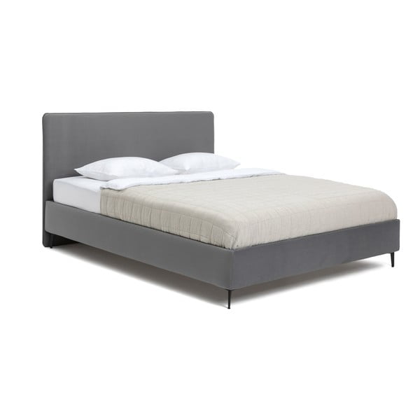 Szare tapicerowane łóżko dwuosobowe ze stelażem 180x200 cm Noira Slim – Bonami Selection
