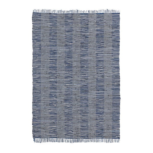 Niebieski dywan bawełniany Ixia Fringes, 240x170 cm