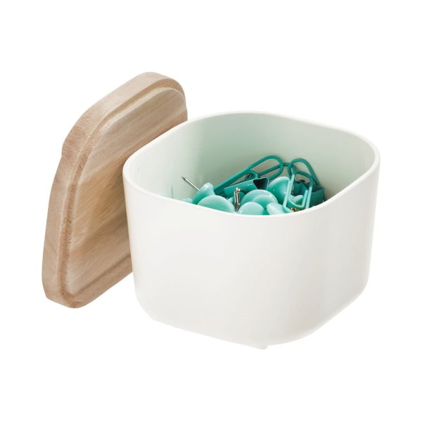 Biały pojemnik z pokrywką z drewna paulownia iDesign Eco, 9x9 cm-image-2