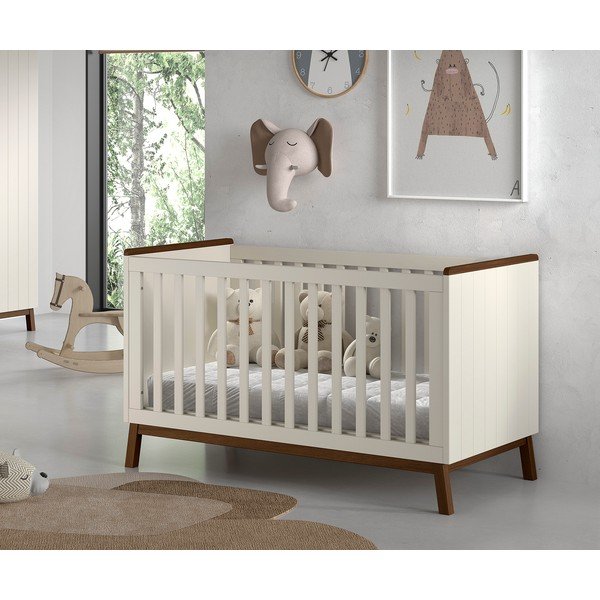 Beżowe łóżeczko z litego drewna sosnowego ze zdejmowanym bokiem/z regulowaną wysokością 70x140 cm Sezane – Vipack-image-1