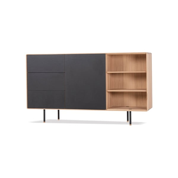 Czarno-naturalna niska komoda z litego drewna dębowego 176x100 cm Fina – Gazzda-image-2