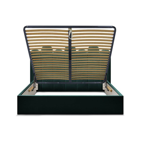 Zielone tapicerowane łóżko dwuosobowe ze schowkiem i stelażem 160x200 cm Badja – Bobochic Paris-image-4