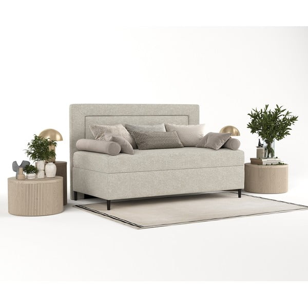 Szarobeżowe tapicerowane łóżko jednoosobowe 100x200 cm Alba – Maison de Rêve-image-2