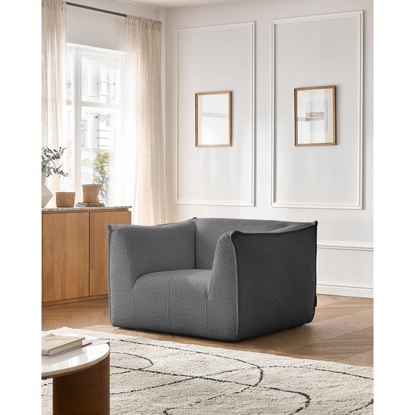 Ciemnoszary fotel z materiału bouclé Giorgia – Bobochic Paris-image-1