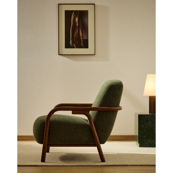 Ciemnozielony fotel z tkaniny szenilowej Sylo – Kave Home-image-1