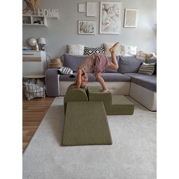Sztruksowy piankowy plac zabaw 3 szt. w kolorze khaki wysokość 30 cm 45x143 cm – Meowbaby-image-1