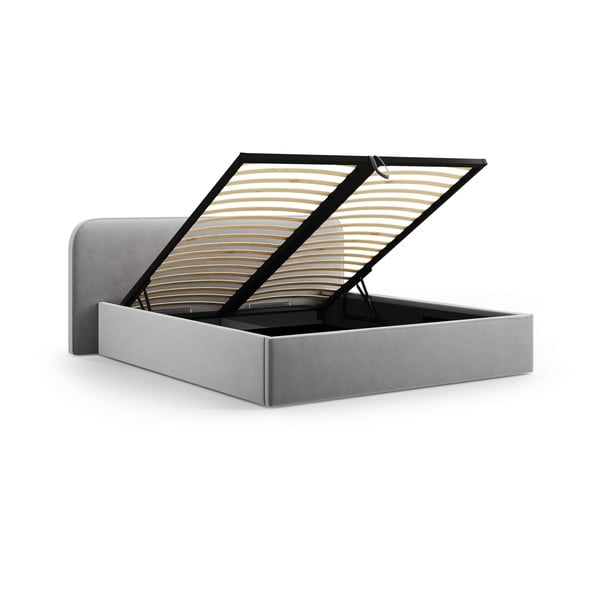 Jasnoszare tapicerowane łóżko dwuosobowe ze schowkiem i stelażem 200x200 cm Elizabeth – Micadoni -image-2