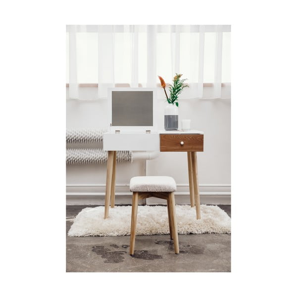 Biała toaletka z lustrem, schowkiem na biżuterię i stołkiem Bonami Essentials Beauty-image-1