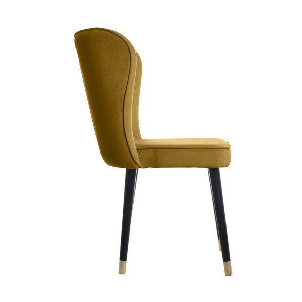 Musztardowe krzesło z detalami w złotym kolorze JohnsonStyle Odette French Velvet-image-1