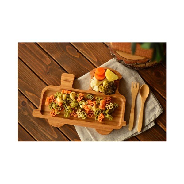 Bambusowy talerz dziecięcy w kształcie pociągu ze sztućcami Bambum-image-1