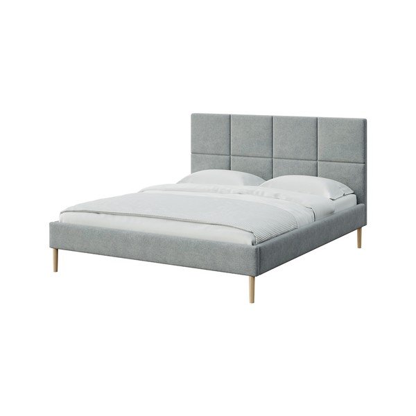 Szare tapicerowane łóżko dwuosobowe ze stelażem 160x200 cm Alano – MESONICA