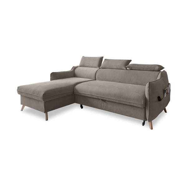 Jasnobrązowy aksamitny rozkładany narożnik (lewostronny) Sweet Harmony – Miuform