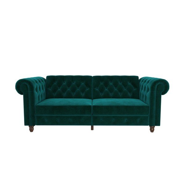 Zielona rozkładana sofa z aksamitną powierzchnią Støraa Felix