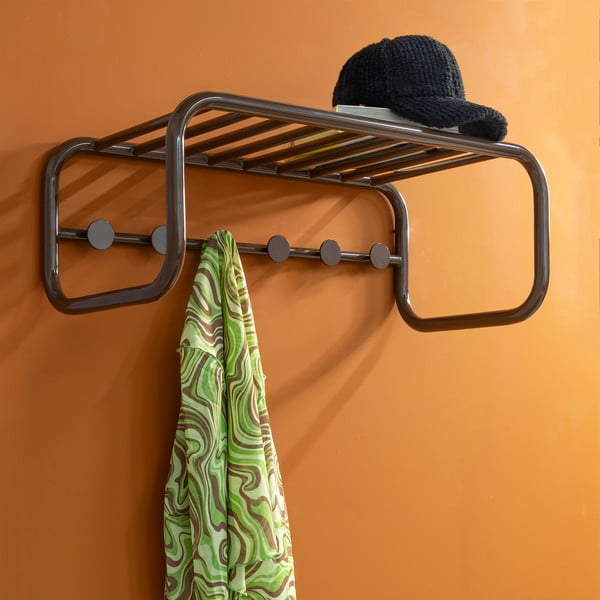 Ciemnobrązowy metalowy wieszak ścienny z półką 72 cm Retro – Spinder Design-image-4