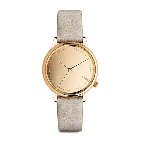 Szary zegarek damski ze skórzanym paskiem i cyferblatem w kolorze różowego złota Komono