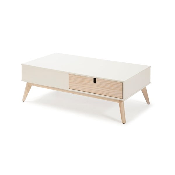 Biały stolik z 2 szufladami i nogami z drewna sosnowego Marckeric Kiara-image-3