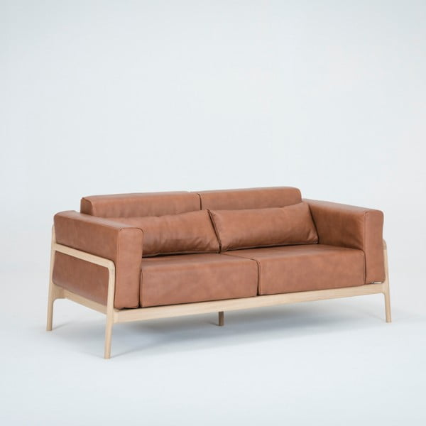 Karmelowa sofa z bawolej skóry z konstrukcją z litego drewna dębowego Gazzda Fawn, 180 cm-image-2