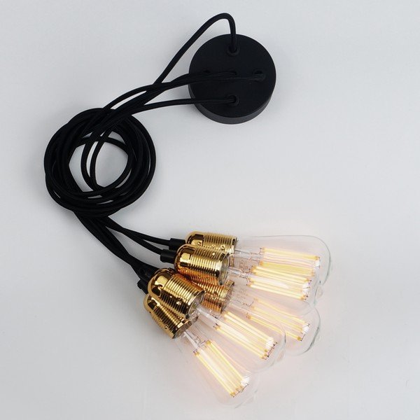 Lampa wisząca z 5 czarnymi kablami i oprawą żarówki w kolorze złota Sotto Luce Uno-image-4