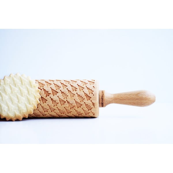 Drewniany grawerowany świąteczny wałek do ciasta Valek Trees-image-1