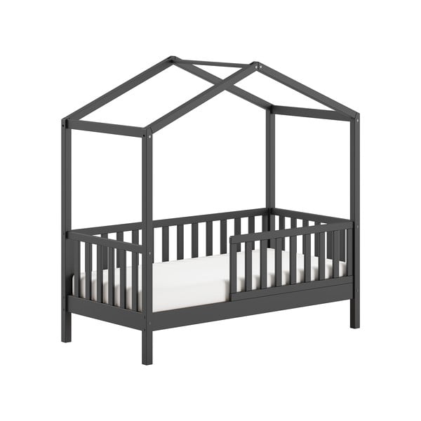 Antracytowe łóżko dziecięce z litego drewna sosnowego w kształcie domku ze stelażem 70x140 cm DALLAS – Vipack-image-3