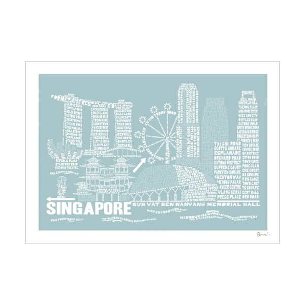 Plakat Singapore Blue&White, 50x70 cm