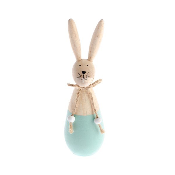 Dekoracja drewniana z detalem w niebieskim kolorze Dakls Happy Easter Hare, wys. 15 cm