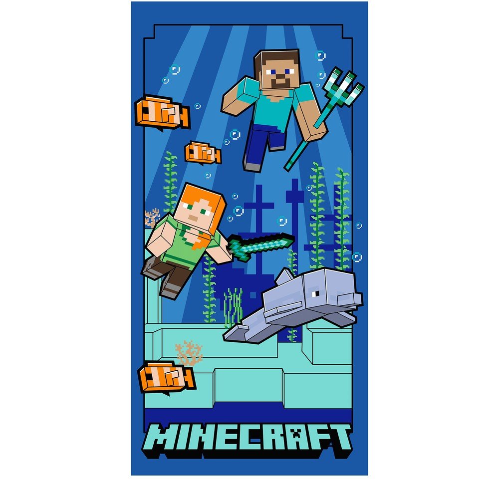 Niebieski ręcznik dziecięcy z mikrowłókna 70x140 cm Minecraft "Underwater Fun" – Jerry Fabrics