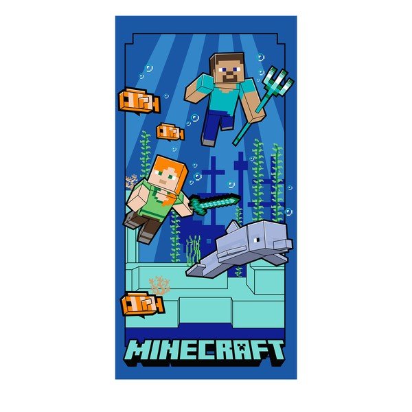 Niebieski ręcznik dziecięcy z mikrowłókna 70x140 cm Minecraft "Underwater Fun" – Jerry Fabrics