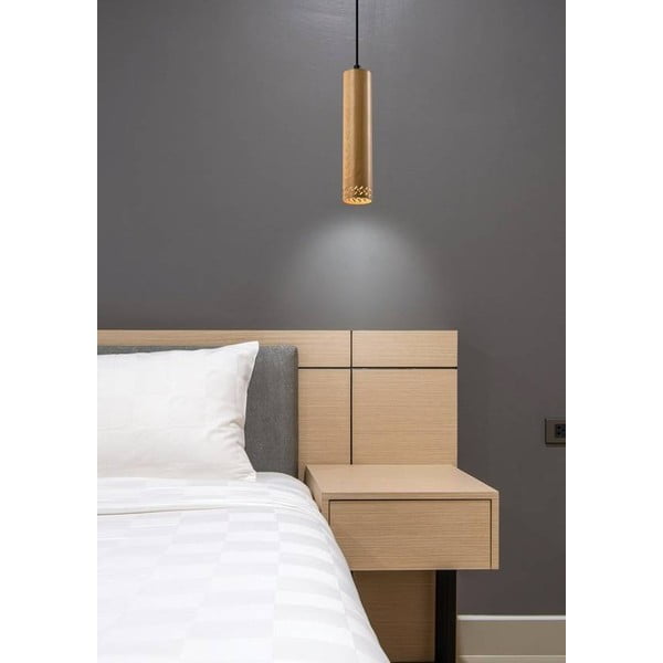 Czarna lampa wisząca z drewnianym kloszem ø 7 cm Tubo – Candellux Lighting-image-1