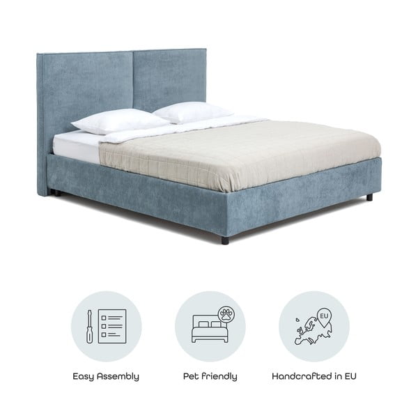 Niebieskie tapicerowane łóżko dwuosobowe ze schowkiem i stelażem 180x200 cm Myra Bold – Bonami Selection-image-4