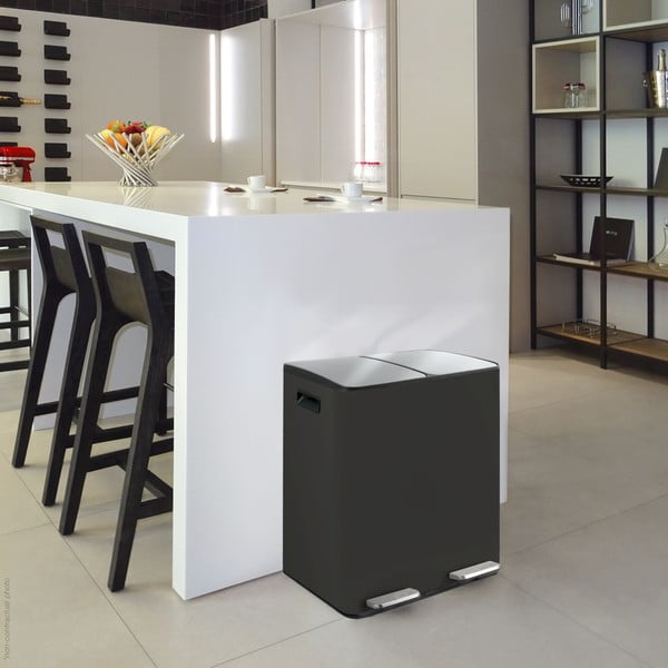 Stalowy kosz na śmieci 2x20 l do segregacji odpadów/z pedałem w kolorze matowej czerni   Aliya – Spirella-image-1