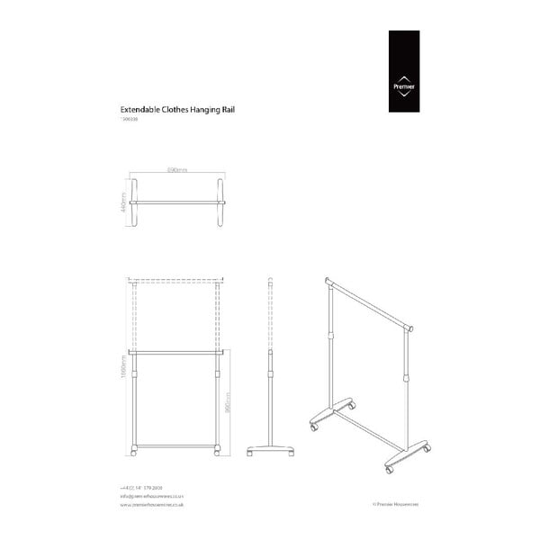 Metalowy teleskopowy stojak na ubrania na kółkach w kolorze srebra – Premier Housewares-image-4
