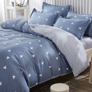Pościel z domieszką bawełny z prześcieradłem dwuosobowym Ucgen Blue, 200x220 cm