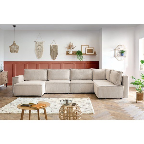 Kremowy sztruksowy narożnik (prawostronny/w kształcie litery U) Nihad modular – Bobochic Paris-image-1