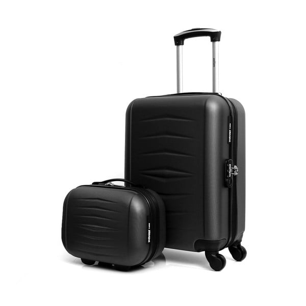 Komplet czarnej walizki na kółkach i kuferka na kosmetyki Infinitif Oviedo-image-1