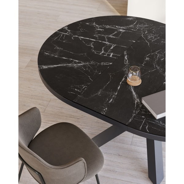 Czarny okrągły rozkładany stół z ceramicznym blatem ø 160 cm Vashti – Kave Home-image-1