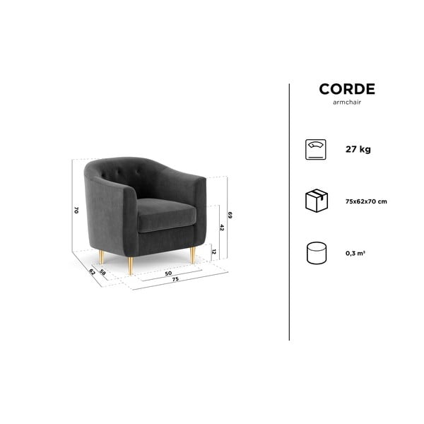 Ciemnoszary aksamitny fotel Kooko Home Corde-image-4