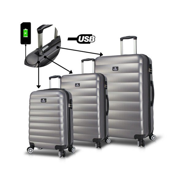 Zestaw 3 szarych walizek na kółkach z USB My Valice RESSO Travel Set-image-3