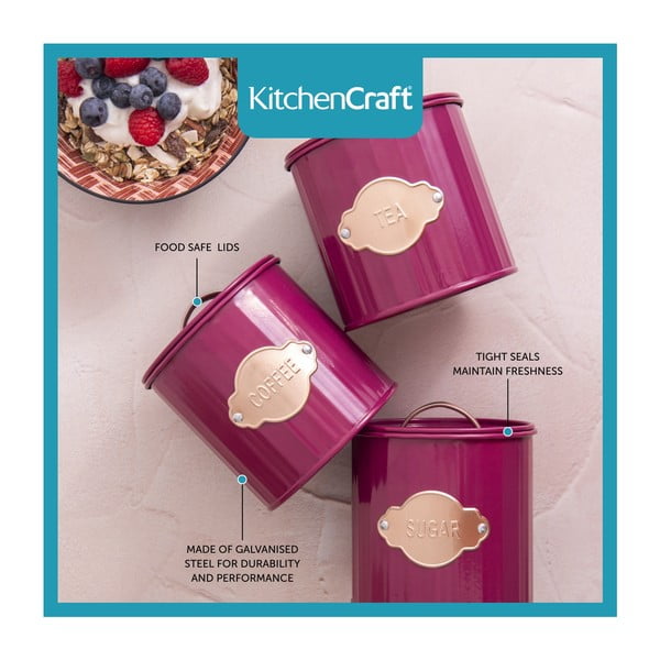 Czerwone stalowe pojemniki na żywność zestaw 3 szt. – Kitchen Craft-image-3