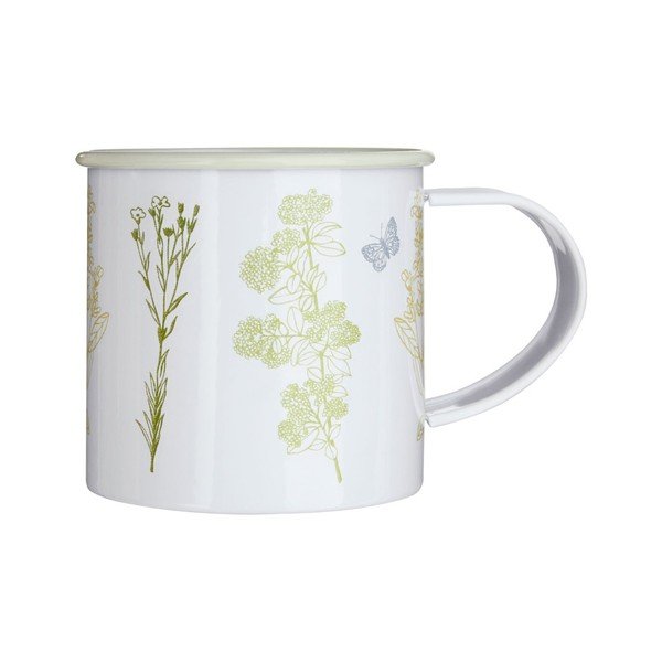 Biały kubek blaszany w kwiaty Premier Housewares Finchwood, 350 ml