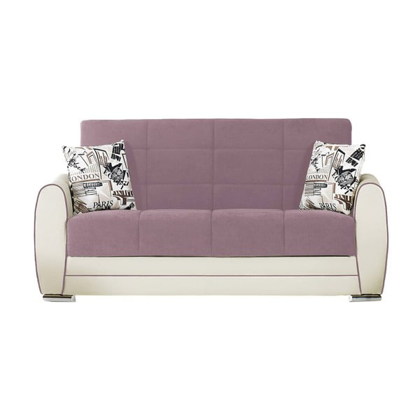 Fioletowo-kremowa dwuosobowa sofa rozkładana ze schowkiem Esidra Rest