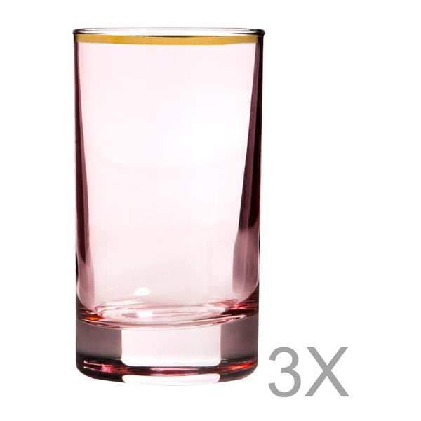 Zestaw 3 różowych szklanek ze złotą krawędzią Mezzo, 70 ml