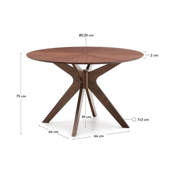 Okrągły stół z blatem w dekorze orzecha ø 120 cm Naanim – Kave Home-image-4