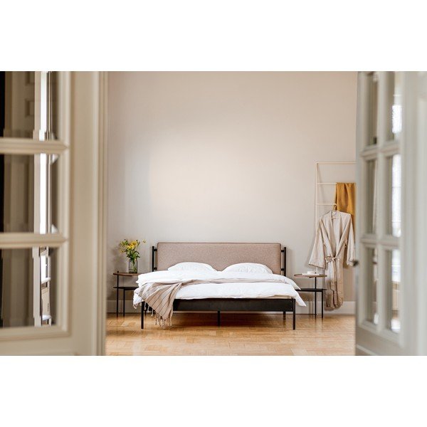 Czarne stalowe tapicerowane łóżko dwuosobowe ze stelażem 160x200 cm Eton Basic – noo.ma-image-3